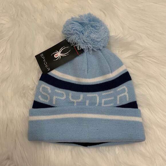 Spyder blue pom pom fleece beanie - Picture 1 of 5